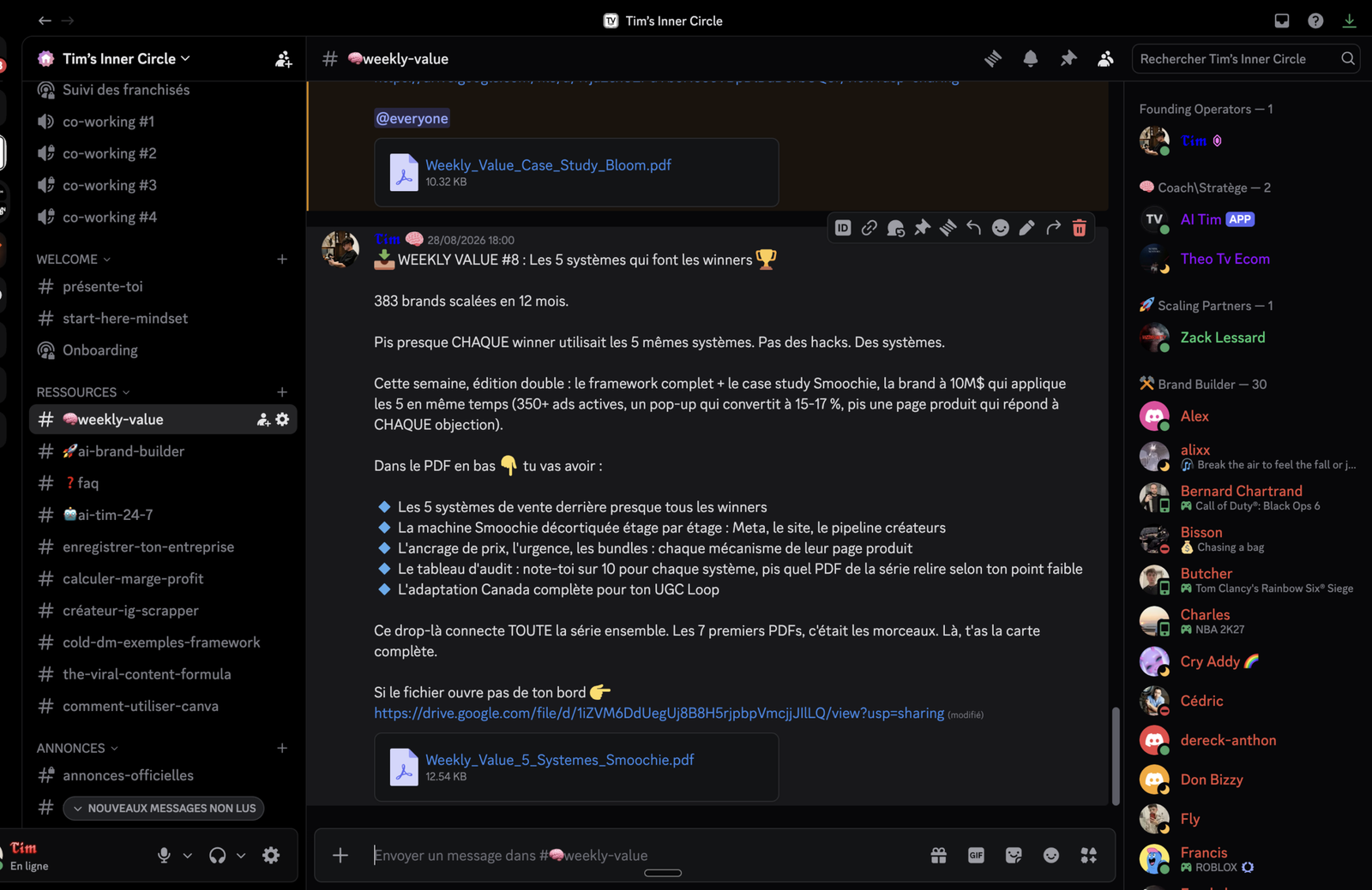 Discord weekly-value TV Ecom Holding — 5 systèmes winners
