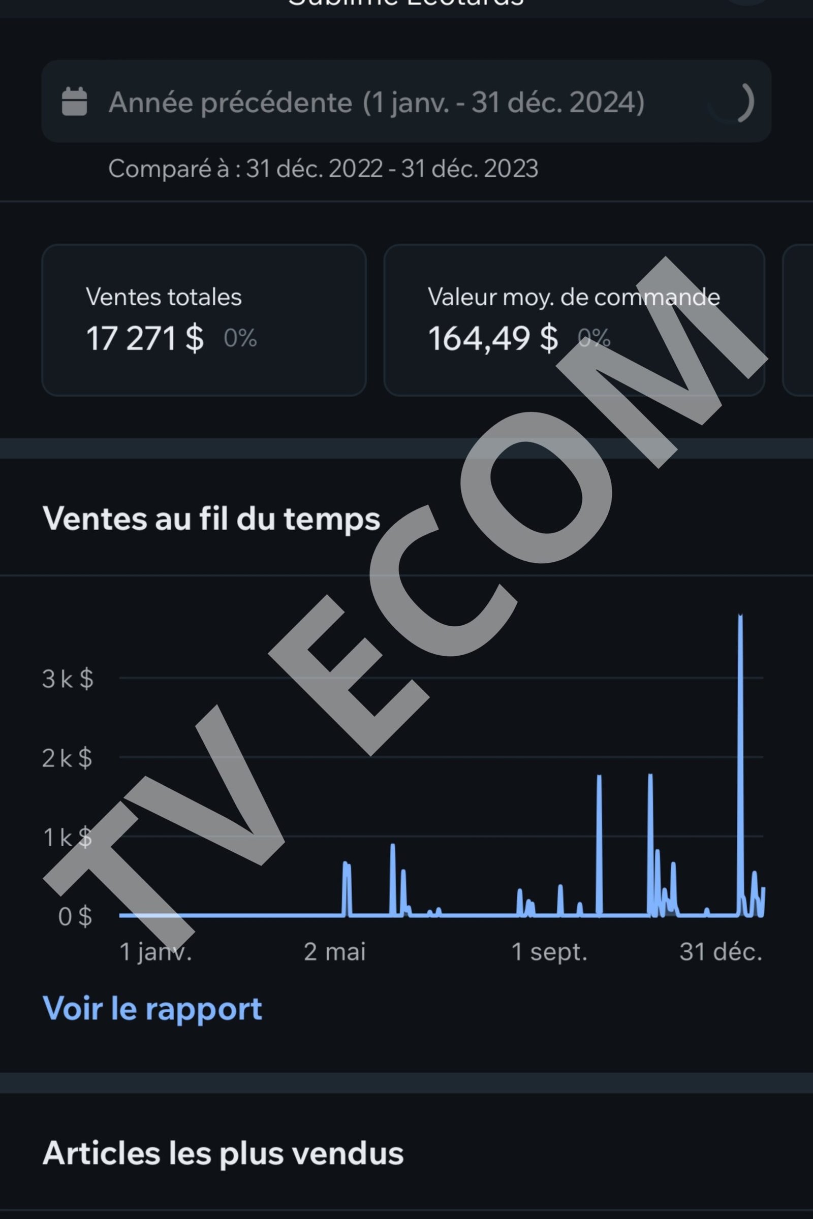 Screen Shopify Sarah — 40 000$ en un mois TV Ecom